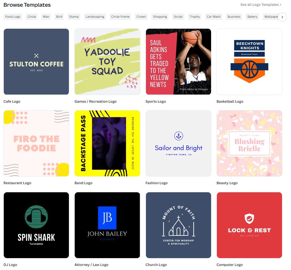 Example logo templates on Canva.